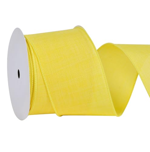 YAMA Yellow Linen Ribbon Wired Ribbon 2-1/2 Inch x 10 Yards Fabric Burlap Yellow Ribbons for Gift Wrapping Wreaths Bows Flower Bouquet Home Decor