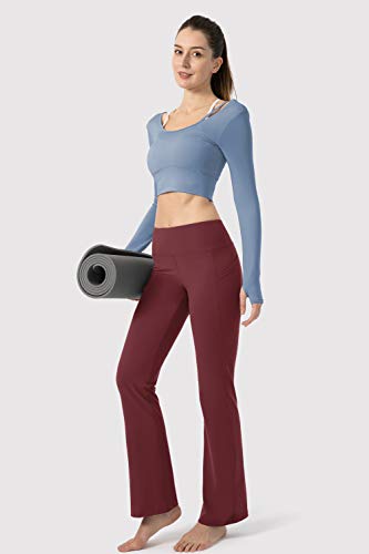28"/30"/32"/34" Inseam Women's Bootcut Yoga Pants Long Bootleg High-Waisted Flare Pants With Pockets Dark Red-Flare-30-Xl #TOP4