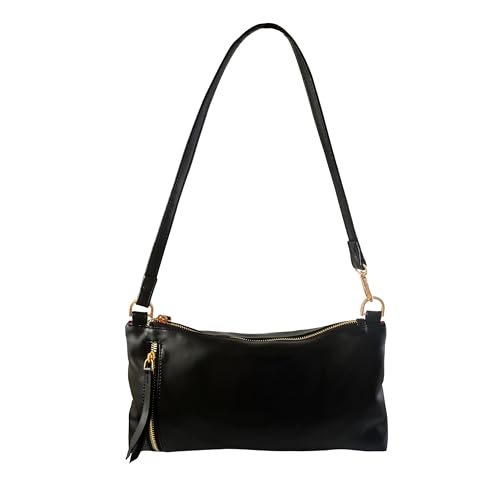 Image of Gaya NIOR Sling to Shoulder Bag, Black, Gold-Tone Chain Strap, Zip Closure, Studded Detail