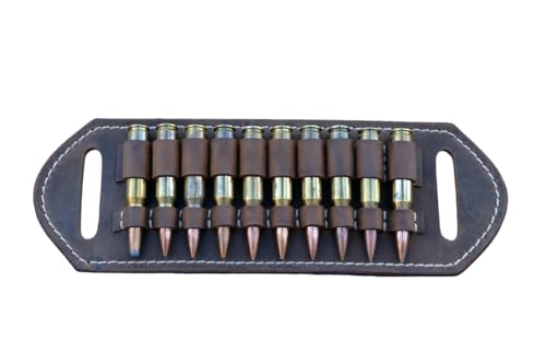Leather Cartridge Holder 10 Ammo Capacity, Ammo Holder, Ammo carrier, Belt Bandolier, 2 Ply Leather%100 handmade (.308 win)