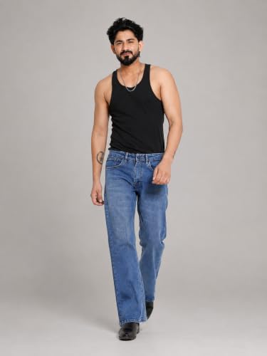 Image of Men's Bootcut Denim Pants || Men's Bell Bottom Jeans || Wide Leg Flared Jean's for Men || High Waist Stretchable Retro Fit || Cotton Jean for College Casual