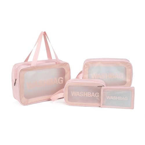 Gladdon Clear Travel Toiletry Bags for Women Clear Purse Bathroom Shower Pouches Makeup Bag Set of 4 Washbags Pink