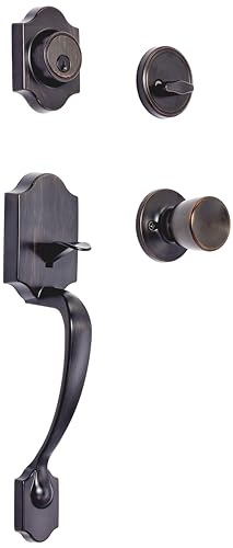 Image of Amazon Basics Front Door Lock Set, Handleset with Tulip Knob, Easy Installation, Level Door Handle, Exterior, Single Cylinder, Oil Bronze, 1-Pack
