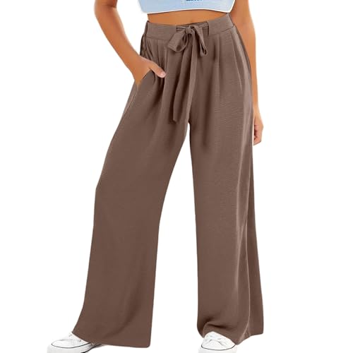 Betadog Girls Paper Bag Wide Leg Pants Kids Fashion High Waisted Elastic Waist Trousers with Pockets 7#14 Years