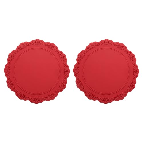 QUARKZMAN 2pz Sottopiatto in Silicone da 6.5 per Tavolo da Pranzo, Sottopiatti Rotondi Resistente al Calore Impermeabile Anti sporcizia per Cucina (Rosso Scuro)