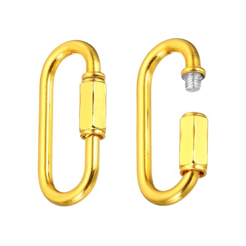 MECCANIXITY Chain Connectors, 6mm Thick Quick Link Screw Lock Oval Clips for Chandelier Pendant Lights, Gold, Pack of 2