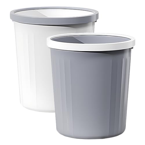 Luxshiny Cubo de Basura Doméstico de Plástico sin Tapa 12l Gris y Color Claro, Bote de Basura Abierto para Cocina, Baño y Oficina, Anillo de Presión para Fijar Bolsa, Adecuado para Uso