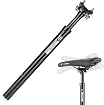 AARON Spring Verende zadelpen met een diameter van 31,6 mm, geveerde aluminium zadelpen met een lengte van 350 mm, voor e-bike, MTB, trekking citybike en nog veel meer. zilver
