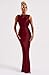 Memoriesea Women's Satin Elegant Sleeveless High Neck Tie Cocktail Party Maxi Dress Burgundy