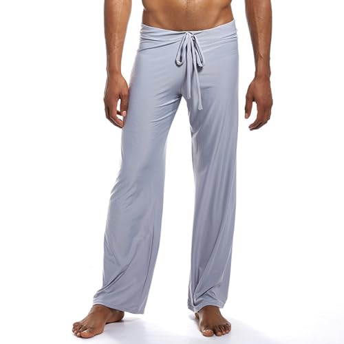 Pantalones de tela de yoga Pantalones rectos Seda Hogar Hielo Hombres Pantalones de Casa Pantalones con Muchos Bolsillos Hombres, gris, M