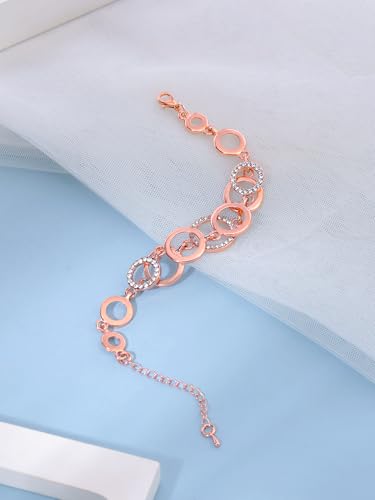 Yellow Chimes Valentine Gift for Girls Bracelet for Women and Girls | Fashion Rose Gold Crystal Studded Bracelets for Women and Girls | Rose Gold Plated Coin Shaped Bracelet | Accessories Jewellery for Women | Birthday Gift for Girls and Women Anniversary Gift for Wife