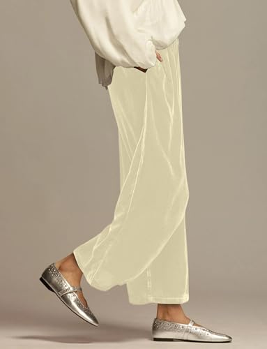 Ythomm Womens Velvet Wide Leg Lounge Pants High Rise Smocked Waistband Elastic Palazzo Pants Casual Loose Fitted Y2k Trousers3