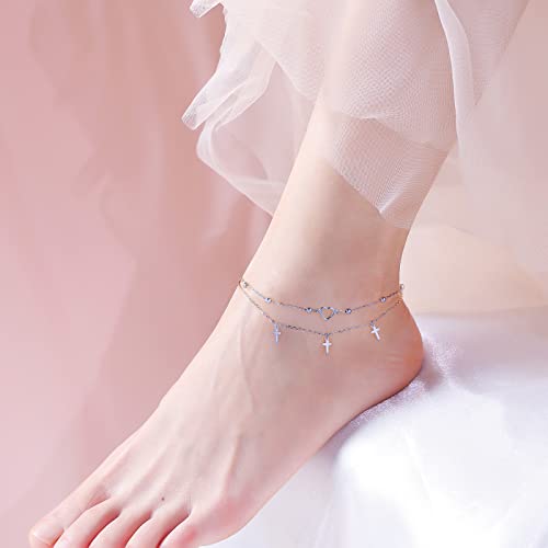 Image of S925 Sterling Silver Anklet for Women Adjustable Plus Foot Ankle Bracelet