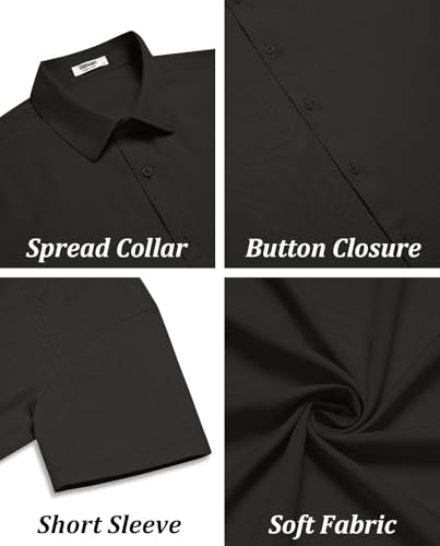 COOFANDY Men's Untucked Dress Shirts Short Sleeve Button Down Shirts Casual Business Shirts Black - Image 5