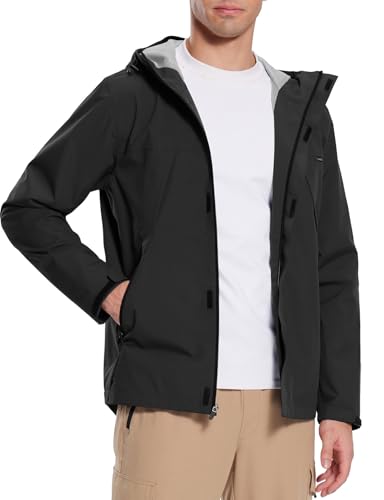 baleaf Men's Rain Jacket Waterproof Breathable Raincoat with Hood for Outdoor Hiking Traveling Cycling Windbreaker