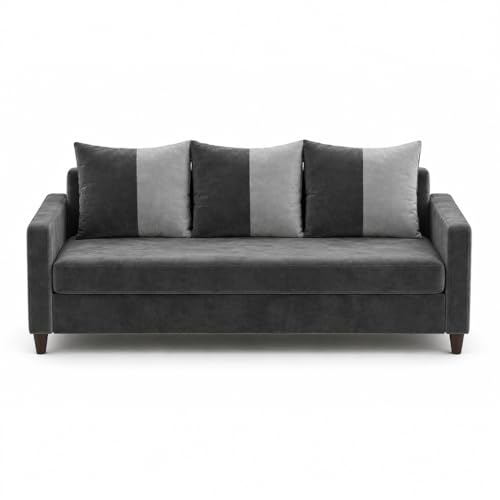 Image of FURNY Rion 3 Seater + 1 Seater + 1 Seater Fabric Sofa Set (Dark Gray-Light Gray) with Velvet Finish | Durable Comfort | Ideal for Living Room