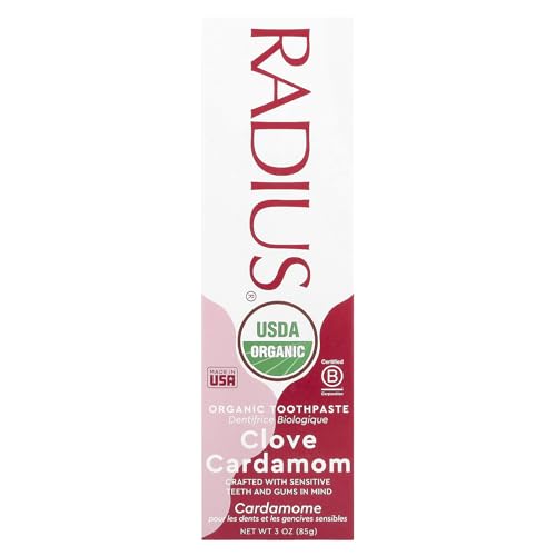 Radius USDA Organic Gel Toothpaste, Non Toxic, Designed to Improve Gum Health and Reduce the Risk Gum Disease, Red, Clove Cardamom, 3 Ounce