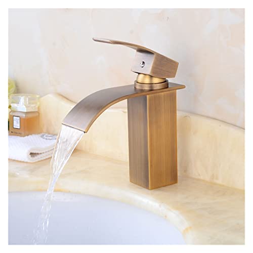 Mitigeur de salle de bains à levier unique robinet de lavabo cascade en laiton antique chaud froid