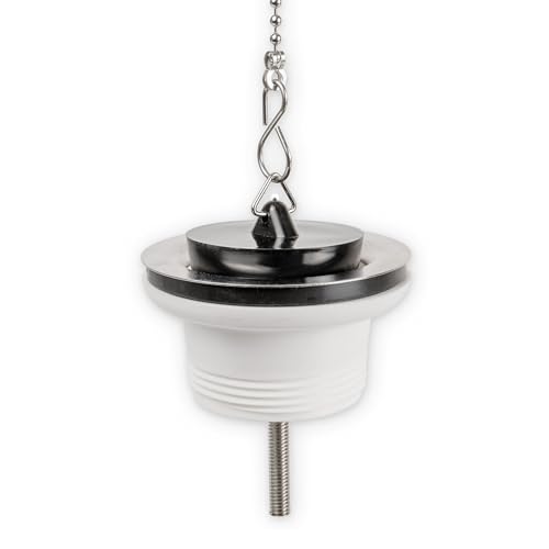 Ablaufventil für Spülbecken, 1 Set, Größe Ø 70 mm - 1 1/2 Zoll, SS201 Edelstahl Ventiloberteil, M6x60 Montageschraube, PP Unterbau mit Messing Mutter, PVC Dichtung, Ø 45,5 mm Stöpsel, Stopfen Ventil