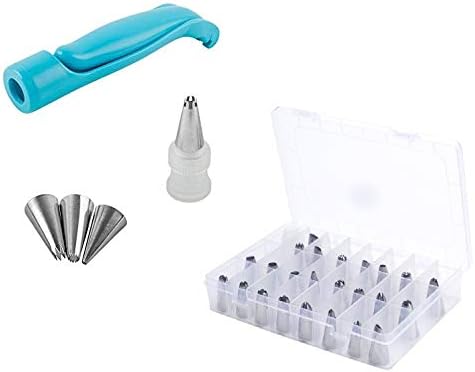 Alwaysuc Cake Decorating Pen + 28 Pcs Stainless Star Swirl Icing Piping Nozzles Pastry Cake Tool for Decorating Cupcakes