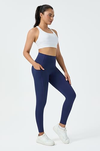 Enjoyoga Sport Leggings Damen mit Tasche - High Waist Sporthose Damen Gym Leggings Laufhose für Sport Gym Yoga (DE/NL/SE/PL, Alphanumerisch, Einheitsgröße, Regular, Regular, S-M, Tiefmeer Blau)