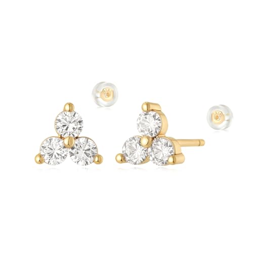MYEARS Women Trio Earrings Gold Flower Stud Three-stone 14K Small Simple Hypoallergenic Everyday Jewelry