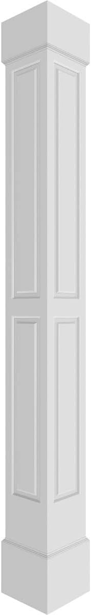 Ekena Millwork 8"W x 9'H Premium Square Non-Tapered Double Raised Panel PVC Endura-Craft Column Kit, Standard Capital & Base