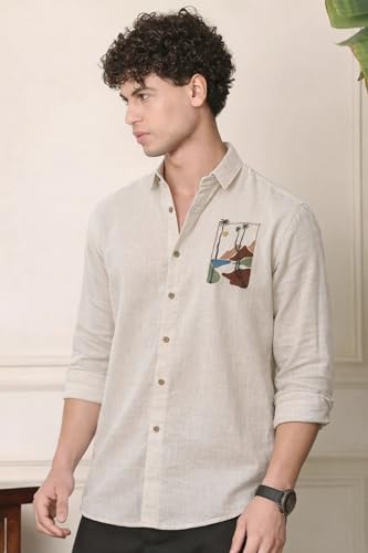Image of MiraMichi Men's Pure Linen Shirt with Long Sleeve Collared Neck Standard Length and Button Down Closure Type |Shirt's for Men Stylish | Branded Shirt's | Formal Style