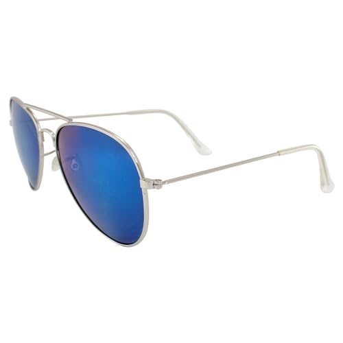 Pacific Coast Classic Pilot Aviator Sunglasses Chrome Frame w/Blue Mirrored Lenses