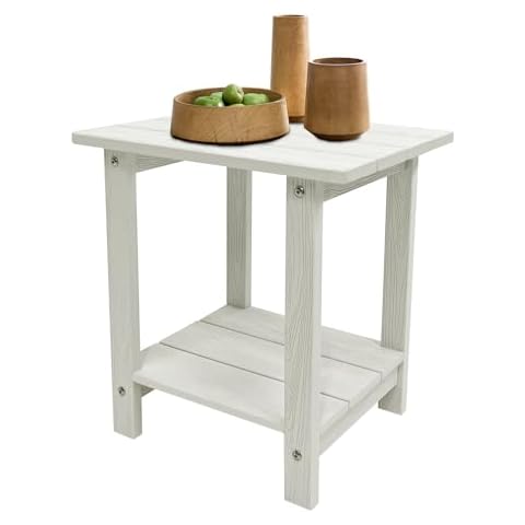 GARDIMAX Adirondack Outdoor Side Table, Weather Resistant Double Small End Table, HDPS Patio Side Table for Outdoor Indoor, White Cover