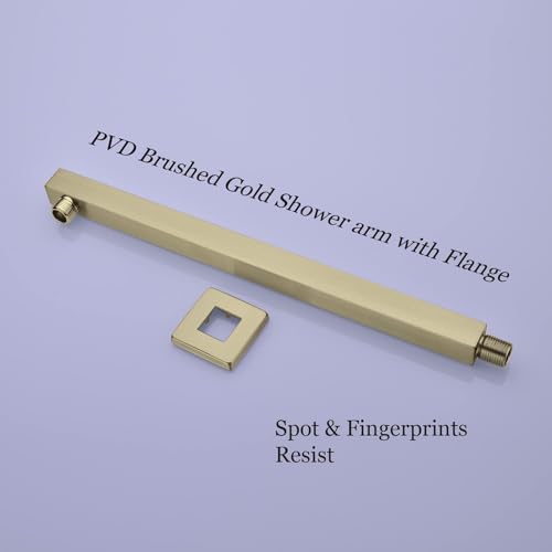 Image of TOSCH Stainless Steel 304 Rectangle Premium Shower Arm for Overhead Showers with FLANGE (21 Inches, Gold Finish) (Only Shower Arm)