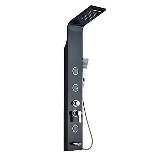 Panel de Ducha de Lluvia con Cascada de 5 Funciones de Acero Inoxidable, Sistema de Masaje, caño de bañera, Ducha de Mano, Columna de Ducha, níquel Cepillado(Black)