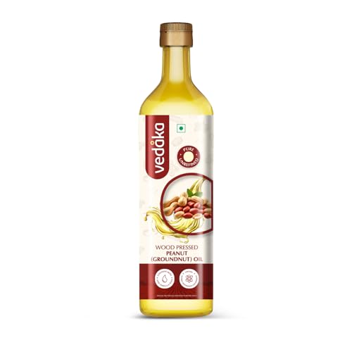 Image of Amazon Brand - Vedaka Wood Pressed Peanut Oil 1L | Cooking Oil | Groundnut Oil | Kolhu, Kacchi Ghani, Mara Chekku, Ganuga | Rich Aroma & Flavour Of Groundnuts