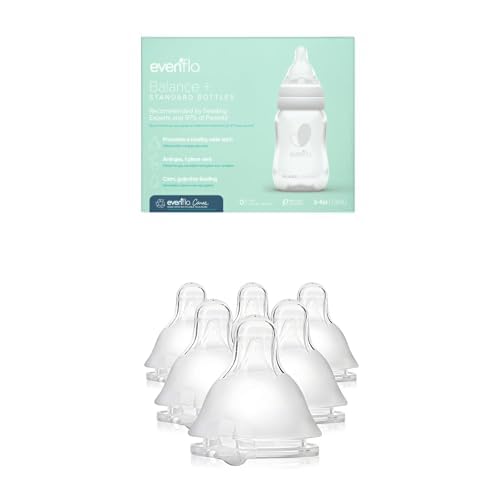 Evenflo Feeding Premium Proflo Venting Balance Plus Standard Neck Baby Bottle & Nipple Bundle, 4 oz Bottles (6 Pack) + Slow Flow Nipples, 0+ Months (6 Pack)