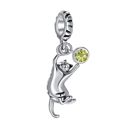 MiniJewelry Abalorio colgante de gato atigrado de jengibre, compatible con pulseras Pandora, piedras natales, regalo de cumpleaños para amantes de los gatos y mujeres, talla única, Cobre, No es una