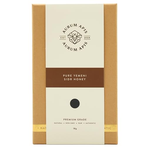 Image of Aurum Apis Raw Yemeni Sidr Honey, 100% Raw Unfiltered Pure Honey, Hand Harvested Organic Honey, Non-GMO, Unprocessed Certified Organic Honey from Sidr Tree Blossoms, Rich Flavor & Aroma, Honey Jar (1kg)