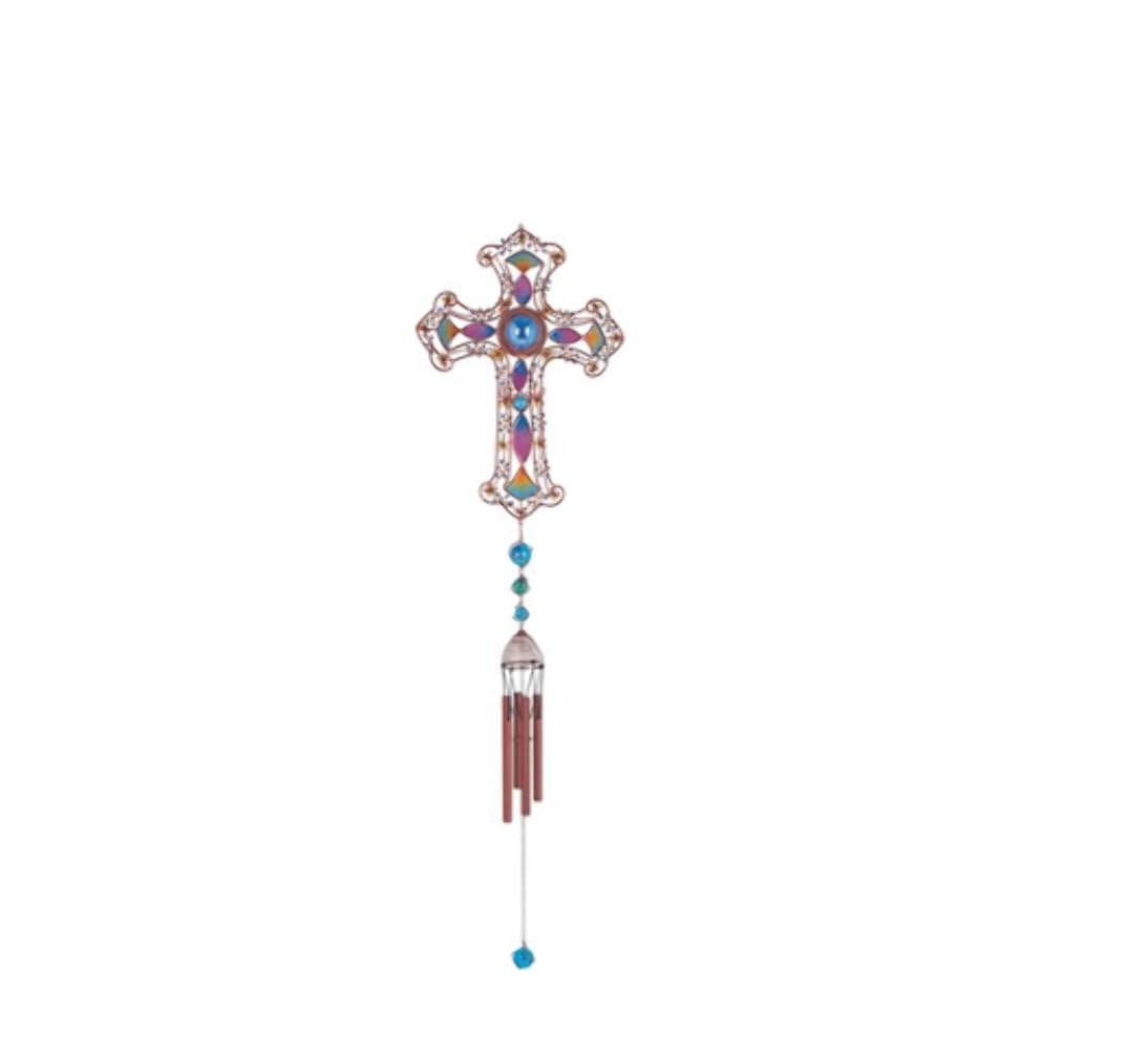 Paykoc Imports StealStreet SS-G-99904 Wind Chime Copper & Gem Cross Hanging Garden Decoration Collection