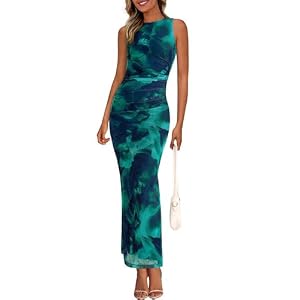 PRETTYGARDEN Womens Summer Wedding Guest Dress 2026 Spring Mesh Sleeveless Bodycon Ruched Floral Holiday Maxi Long Dresses