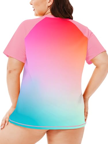 Image of AOBUTE Womens Plus Size Rash Guard Shirts Short Sleeve Swim Top UV UPF 50+ Sun Protection Swimwear Swimsuit