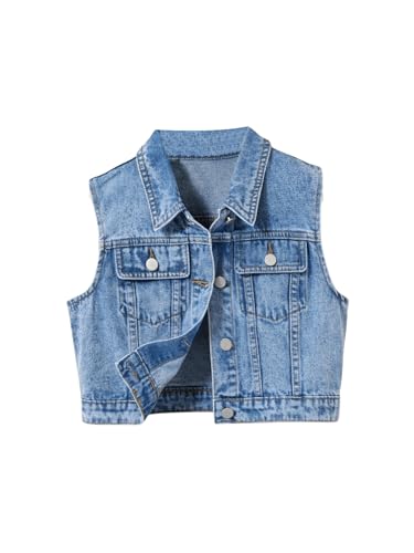 SweatyRocks Girl's Denim Vest Button Down Sleeveless Jean Jacket Outerwear with Pockets3