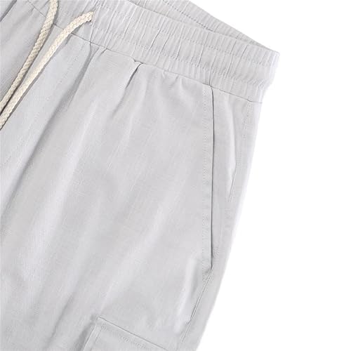Shorts casual de algodón y lino para hombre miniatura 5