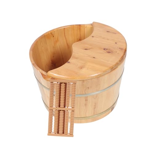 Bassine pieds bois de cèdre massif 26cm avec couvercle et perles de massage