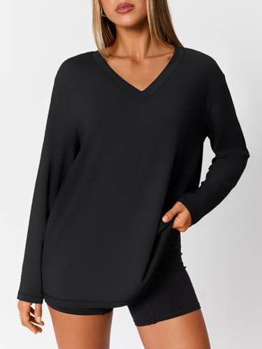 Trendy Queen Oversized Tshirts for Women Workout Plus Size Gym Tops V Neck Long Sleeve T Shirts Spring Casual Basic Tees2