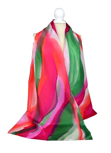 Fular de seda pintado a mano. Pañuelo de seda pintado a mano para mujer. 180x45cm. Colección 5 estaciones. (Verano)