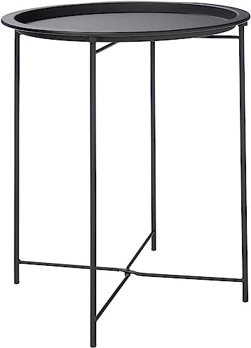 Trendi® Round/Metal Folding/Side Table Tray Top Light/Portable/Coffee/Night Stand (Black)