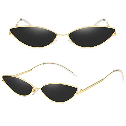 MEETSUN Retro Vintage Cat Eye Sunglasses For Women Men Narrow Small Oval Glasses Petals Shape Curved Temple Design3