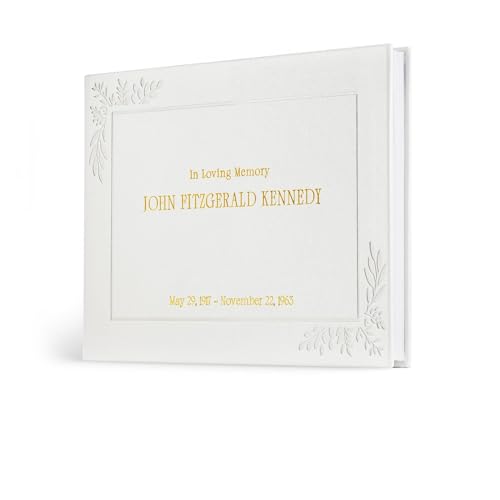 Image of Promot Funeral Guest Book for Memorial Service- Guest Book for Funeral Celebration of Life Decorations, in Loving Memory Guestbook Set with Wide-Ruled Pages, Custom Gold Foil Embossed Text (White)