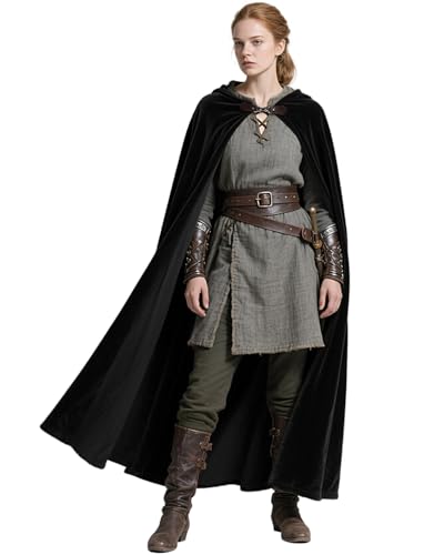 keland Cape médiévale à capuche Renaissance Cloak pour homme et femme Halloween Cosplay (noir)