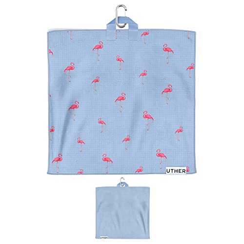 Uther Pocket Golf Towel – Premium Microfiber Towel With Carabiner Clip, Golf Accessories – 11 Inch X 11 Inch, Flamingo Print #TOP17