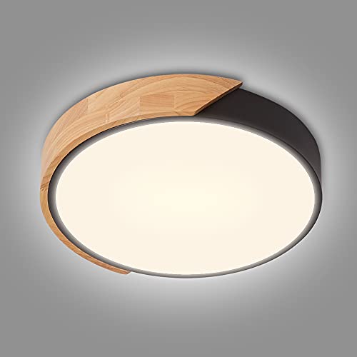 maidodo Deckenlampe LED Deckenleuchte schwarz Holz 18W, Ultra-dünne Rund,...